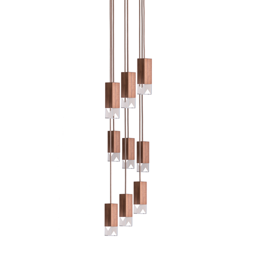 Formaminima Lamp/One 9-Light Solid Canaletto Walnut Wood & Crystal Glass Chandelier