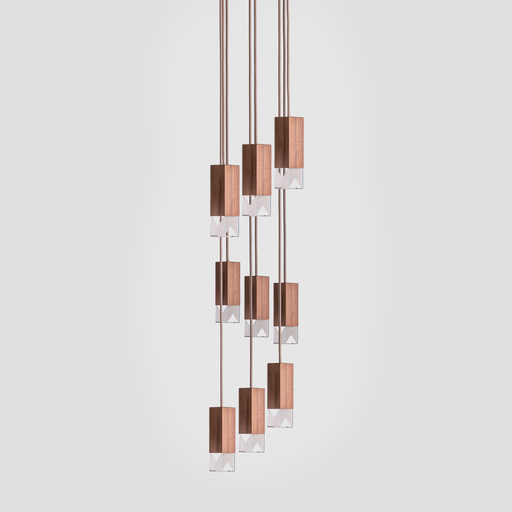 Formaminima Lamp/One 9-Light Solid Canaletto Walnut Wood & Crystal Glass Chandelier