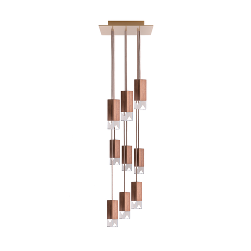 Formaminima Lamp/One 9-Light Solid Canaletto Walnut Wood & Crystal Glass Chandelier