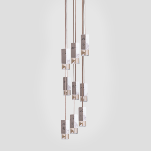 Formaminima Lamp/One 9-Light White Calacatta Marble & Crystal Glass Chandelier