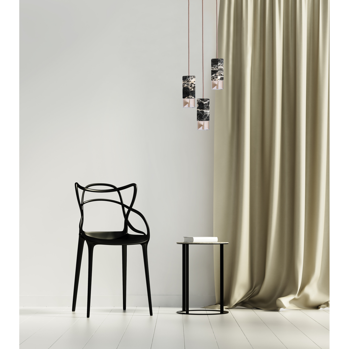 Formaminima Lamp/One Black & Gold Marble & Crystal Glass Trio Chandelier