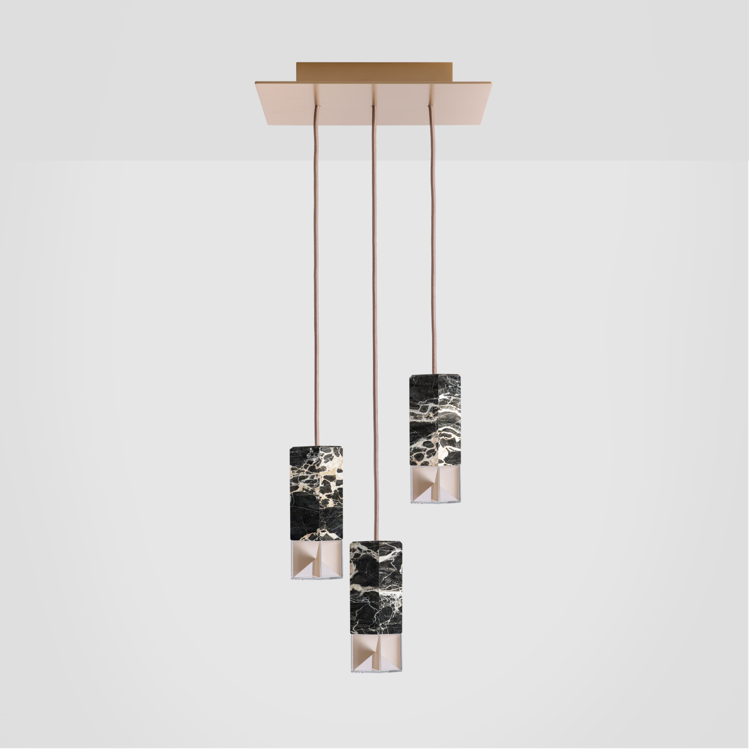 Formaminima Lamp/One Black & Gold Marble & Crystal Glass Trio Chandelier