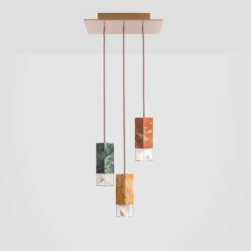 Formaminima Lamp/One Color Edition Red Collemandina Marble, Green Alpes, Royal Pink Yellow & Crystal Glass Chandelier