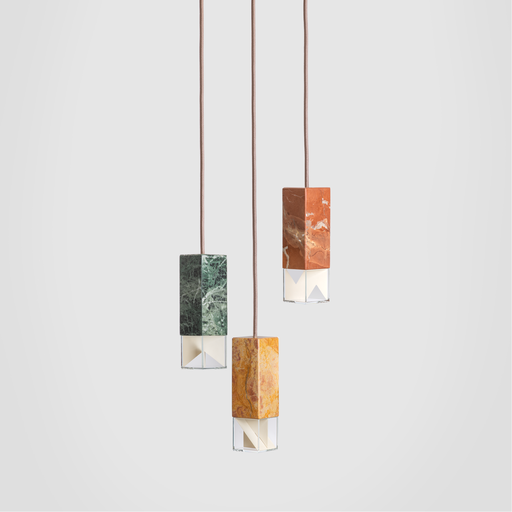 Formaminima Lamp/One Color Edition Red Collemandina Marble, Green Alpes, Royal Pink Yellow & Crystal Glass Chandelier