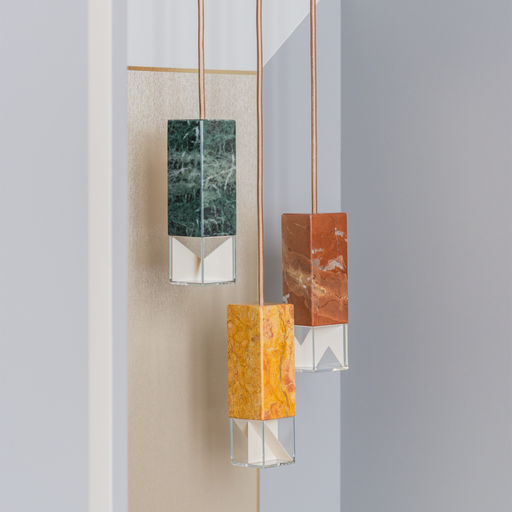Formaminima Lamp/One Color Edition Red Collemandina Marble, Green Alpes, Royal Pink Yellow & Crystal Glass Chandelier