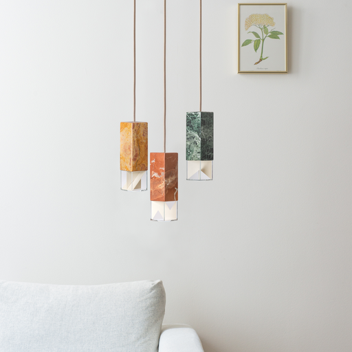 Formaminima Lamp/One Color Edition Red Collemandina Marble, Green Alpes, Royal Pink Yellow & Crystal Glass Chandelier