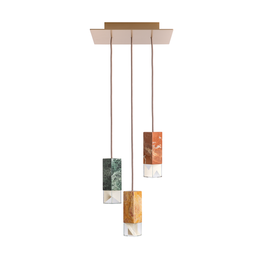 Formaminima Lamp/One Color Edition Red Collemandina Marble, Green Alpes, Royal Pink Yellow & Crystal Glass Chandelier