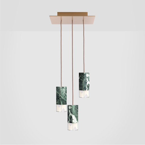 Formaminima Lamp/One Green Alpes Marble & Crystal Glass Trio Chandelier