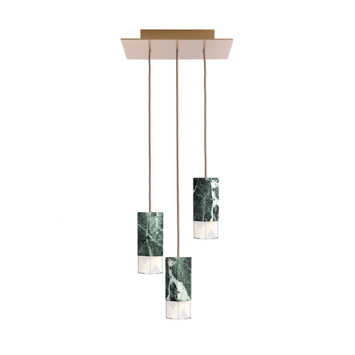 Formaminima Lamp/One Green Alpes Marble & Crystal Glass Trio Chandelier