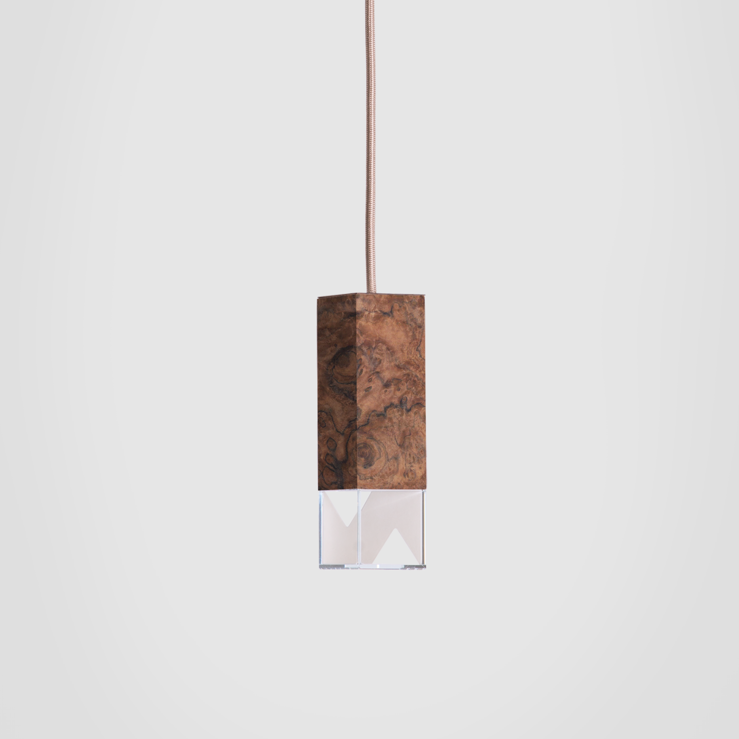 Formaminima Lamp/One Limited Revamp Edition 02 Marble, Burnished Brushed Brass, Walnut Briarwood & Crystal Glass Trio Chandelier