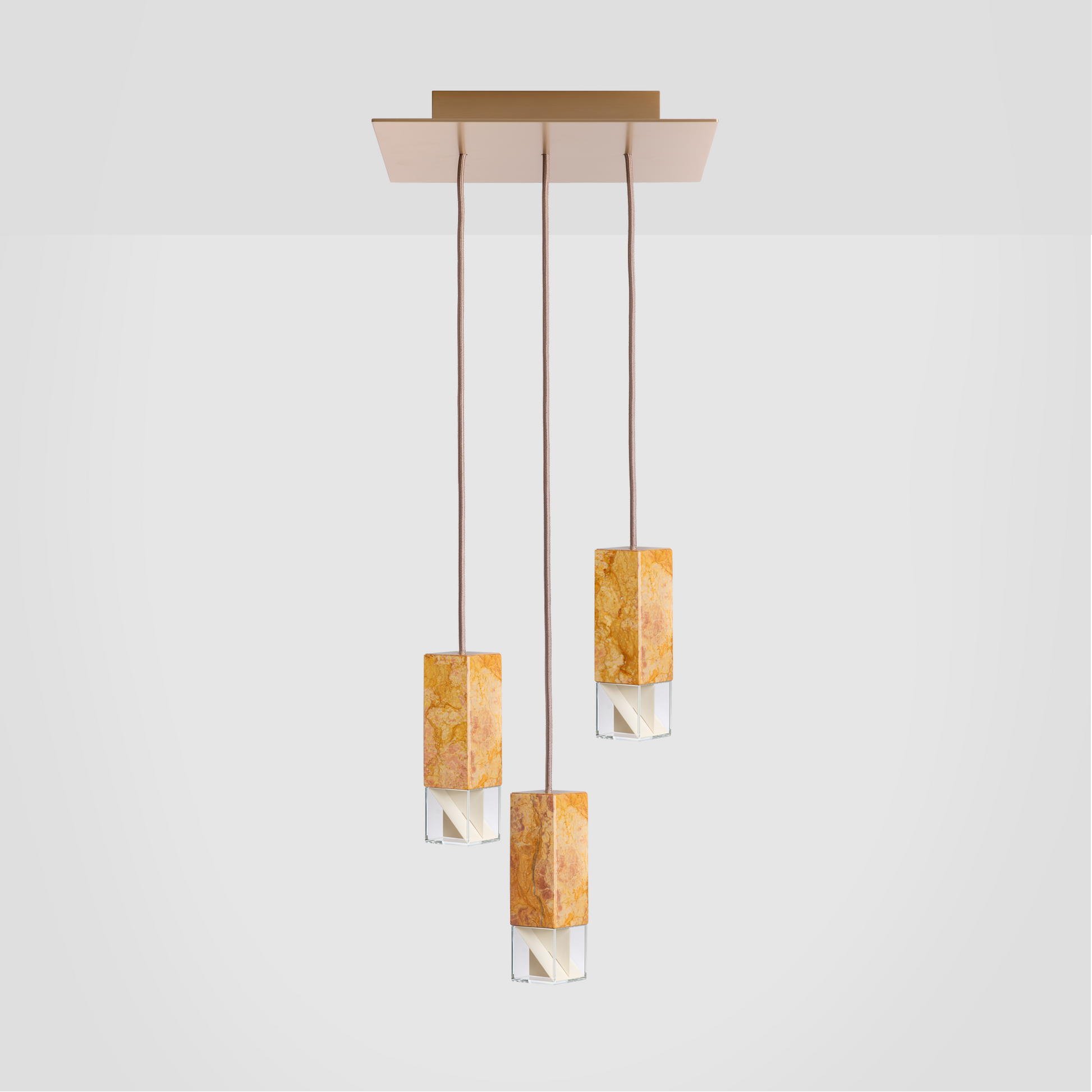 Formaminima Lamp/One Royal Pink Yellow Marble & Crystal Glass Trio Chandelier