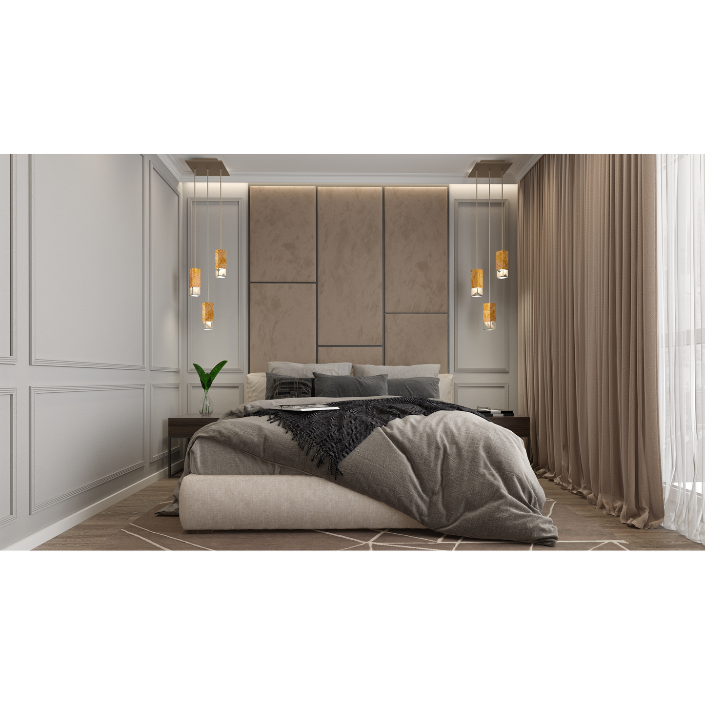 Formaminima Lamp/One Royal Pink Yellow Marble & Crystal Glass Trio Chandelier