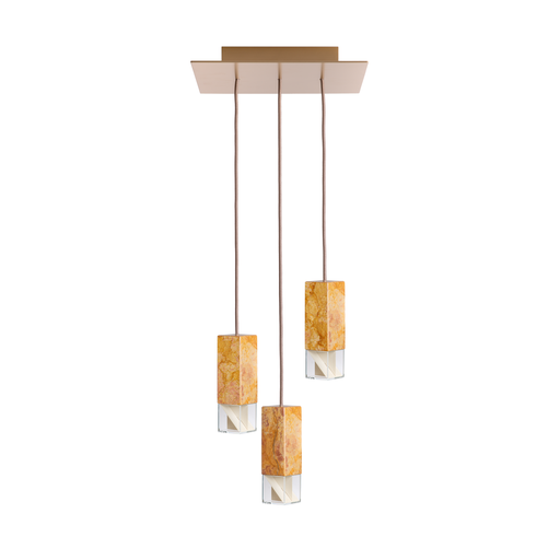 Formaminima Lamp/One Royal Pink Yellow Marble & Crystal Glass Trio Chandelier