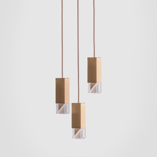 Formaminima Lamp/One Solid Brass & Crystal Glass Trio Chandelier