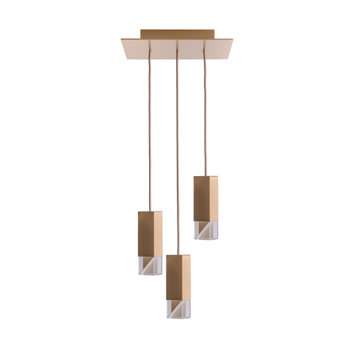 Formaminima Lamp/One Solid Brass & Crystal Glass Trio Chandelier