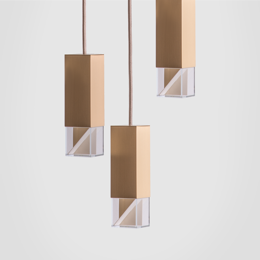 Formaminima Lamp/One Solid Brass & Crystal Glass Trio Chandelier