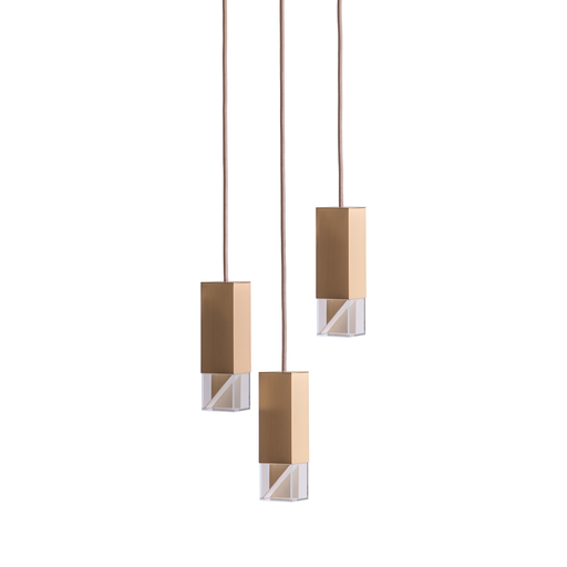 Formaminima Lamp/One Solid Brass & Crystal Glass Trio Chandelier