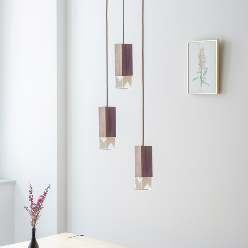 Formaminima Lamp/One Solid Canaletto Walnut Wood & Crystal Glass Trio Chandelier