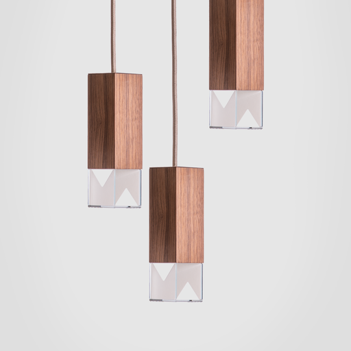 Formaminima Lamp/One Solid Canaletto Walnut Wood & Crystal Glass Trio Chandelier