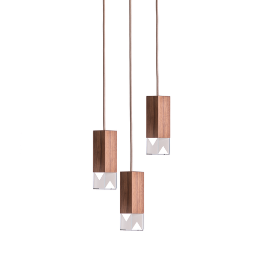 Formaminima Lamp/One Solid Canaletto Walnut Wood & Crystal Glass Trio Chandelier