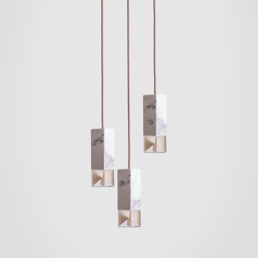 Formaminima Lamp/One White Calacatta Marble & Crystal Glass Trio Chandelier