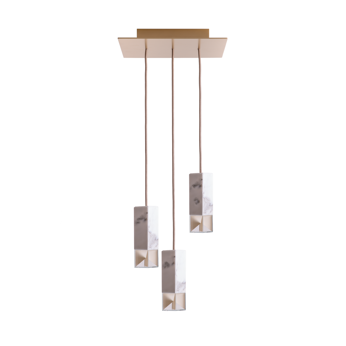Formaminima Lamp/One White Calacatta Marble & Crystal Glass Trio Chandelier