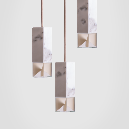 Formaminima Lamp/One White Calacatta Marble & Crystal Glass Trio Chandelier