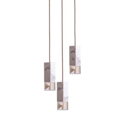 Formaminima Lamp/One White Calacatta Marble & Crystal Glass Trio Chandelier