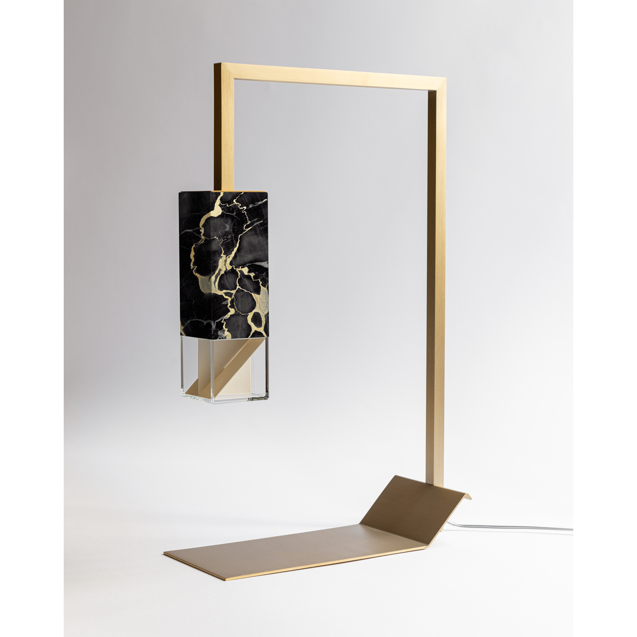 Formaminima Lamp/Two Black & Gold Marble & Crystal Glass Table Lamp