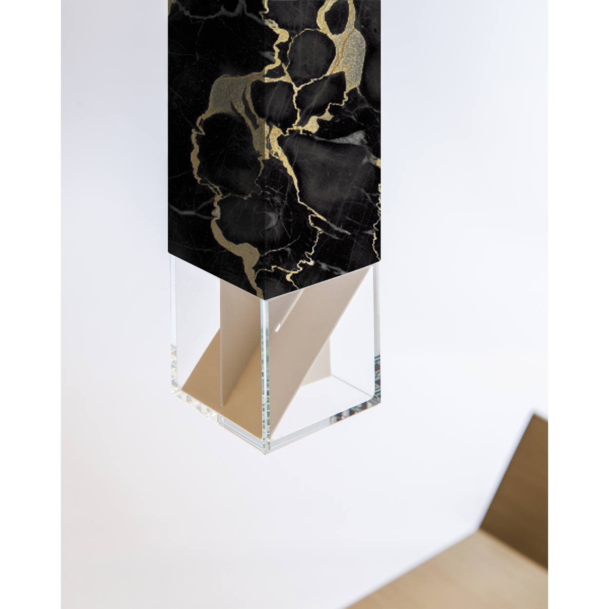 Formaminima Lamp/Two Black & Gold Marble & Crystal Glass Table Lamp
