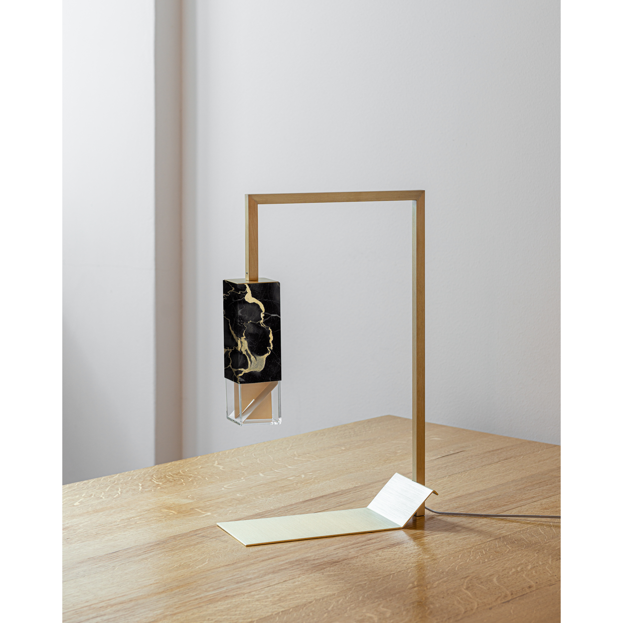 Formaminima Lamp/Two Black & Gold Marble & Crystal Glass Table Lamp