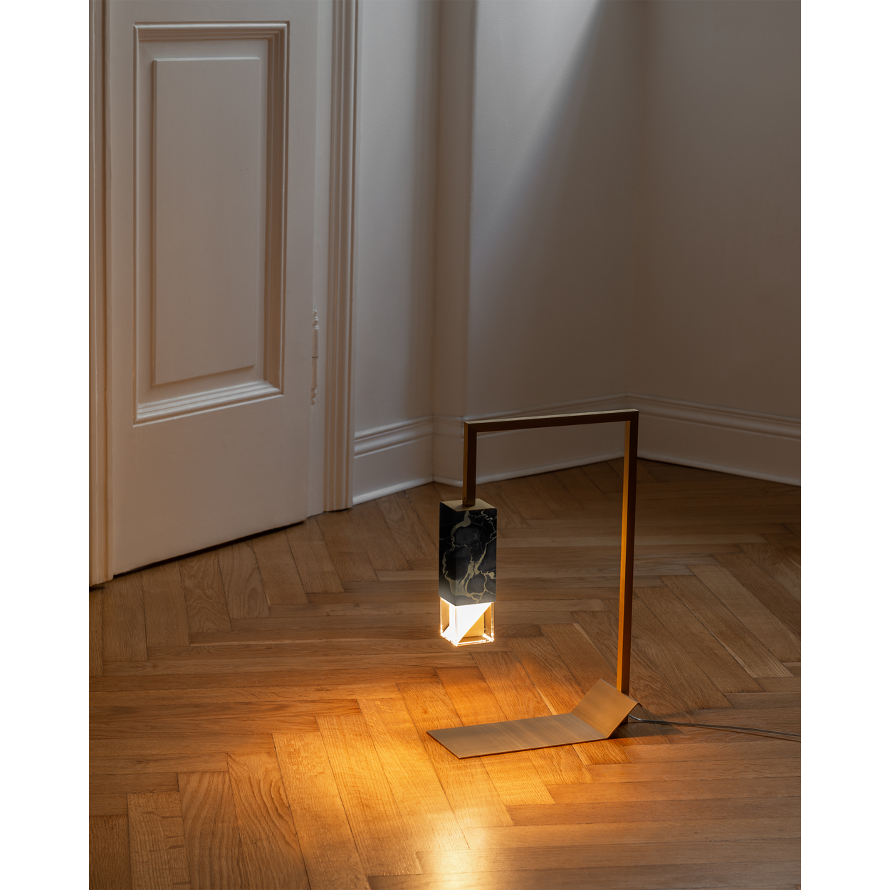 Formaminima Lamp/Two Black & Gold Marble & Crystal Glass Table Lamp