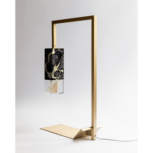 Formaminima Lamp/Two Black & Gold Marble & Crystal Glass Table Lamp