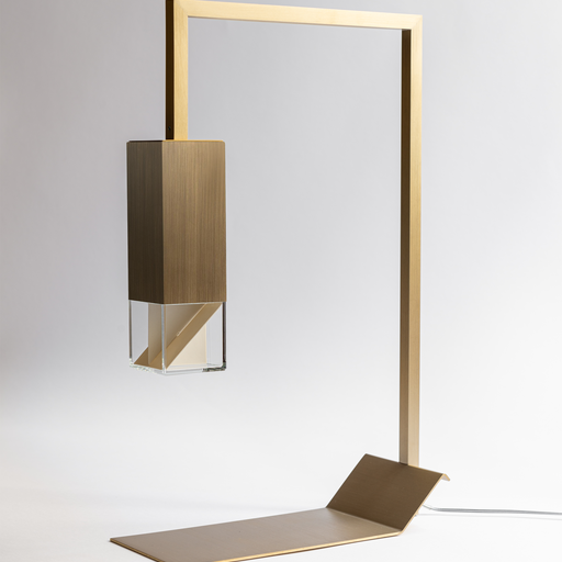 Formaminima Lamp/Two Brass Revamp 01 Edition Burnished Satin Brass & Crystal Glass Table Lamp