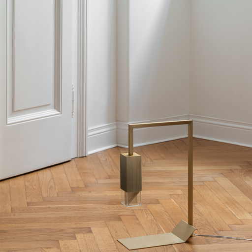Formaminima Lamp/Two Brass Revamp 01 Edition Burnished Satin Brass & Crystal Glass Table Lamp