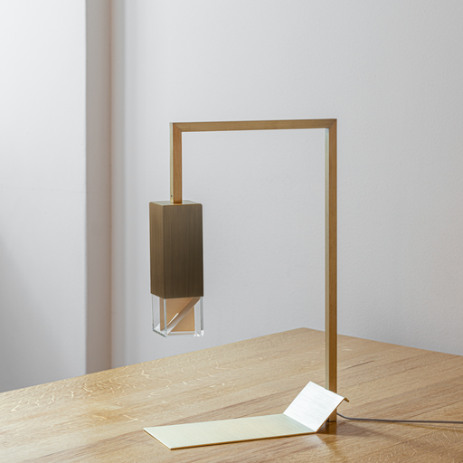 Formaminima Lamp/Two Brass Revamp 01 Edition Burnished Satin Brass & Crystal Glass Table Lamp