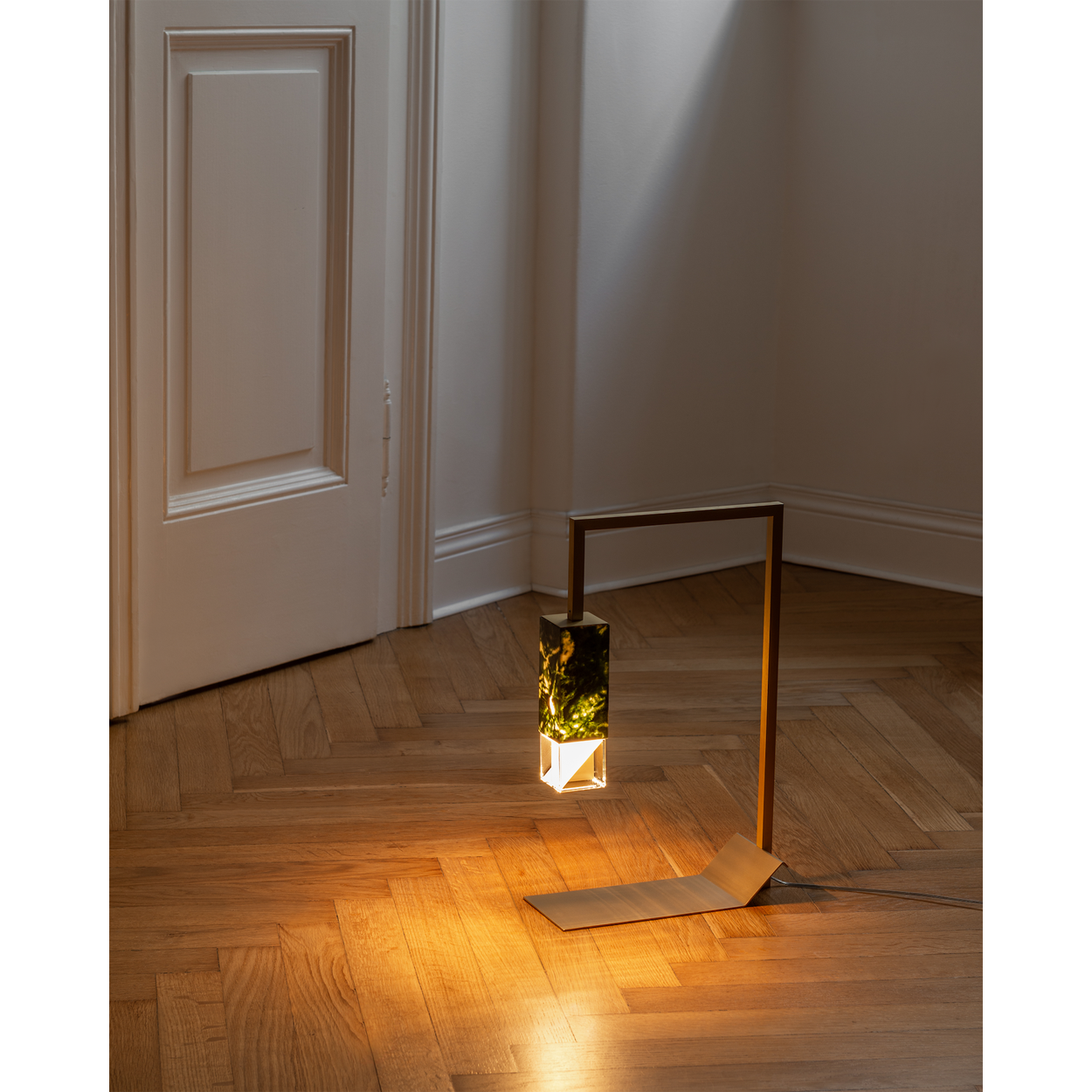 Formaminima Lamp/Two Green Alpes Marble & Crystal Glass Table Lamp