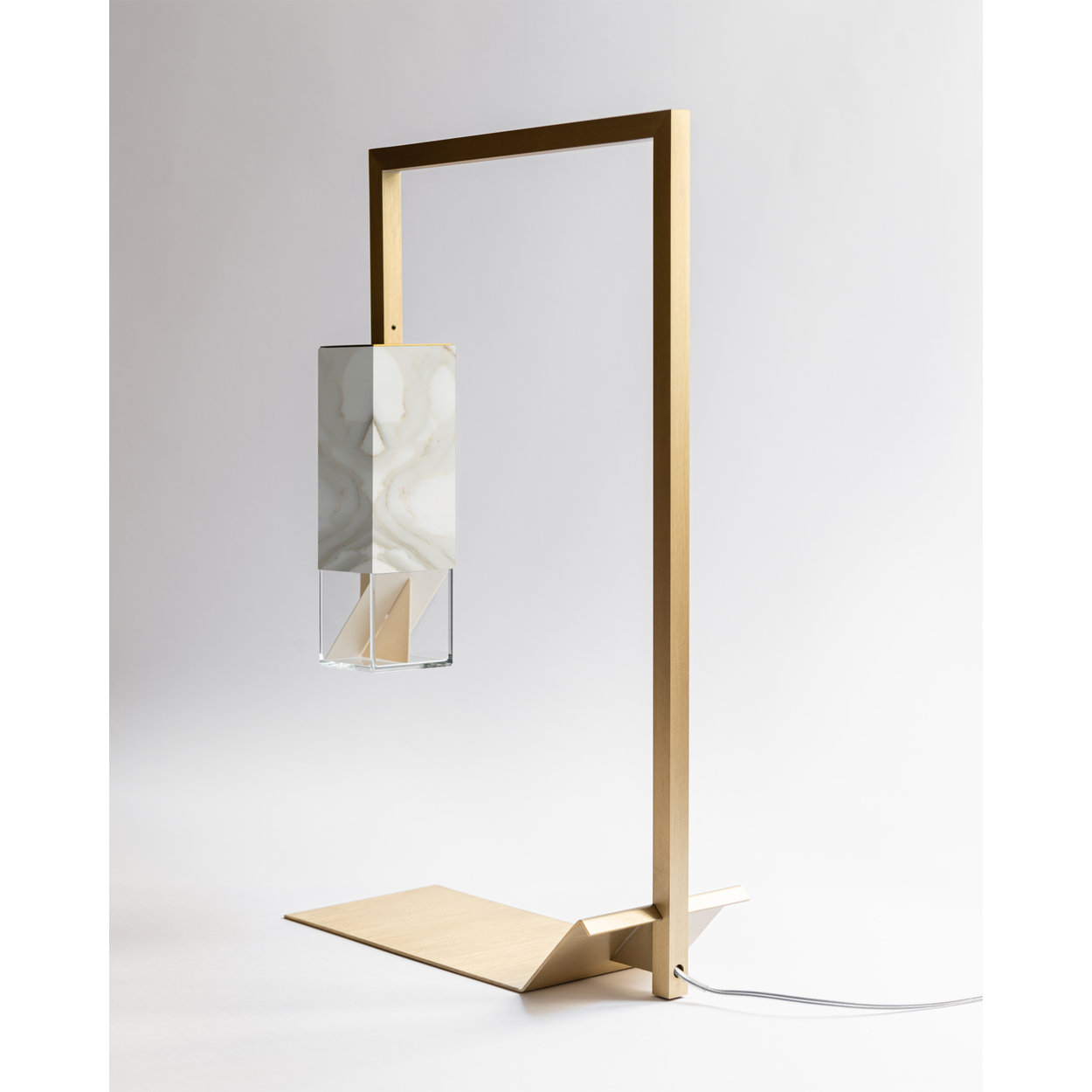 Formaminima Lamp/Two Handcrafted White Calacatta Marble & Crystal Glass Table Lamp