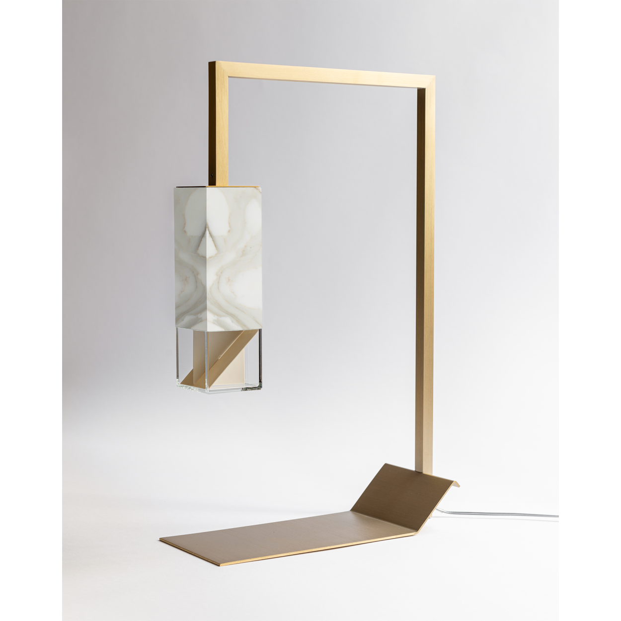 Formaminima Lamp/Two Handcrafted White Calacatta Marble & Crystal Glass Table Lamp