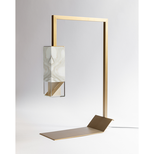 Formaminima Lamp/Two Handcrafted White Calacatta Marble & Crystal Glass Table Lamp