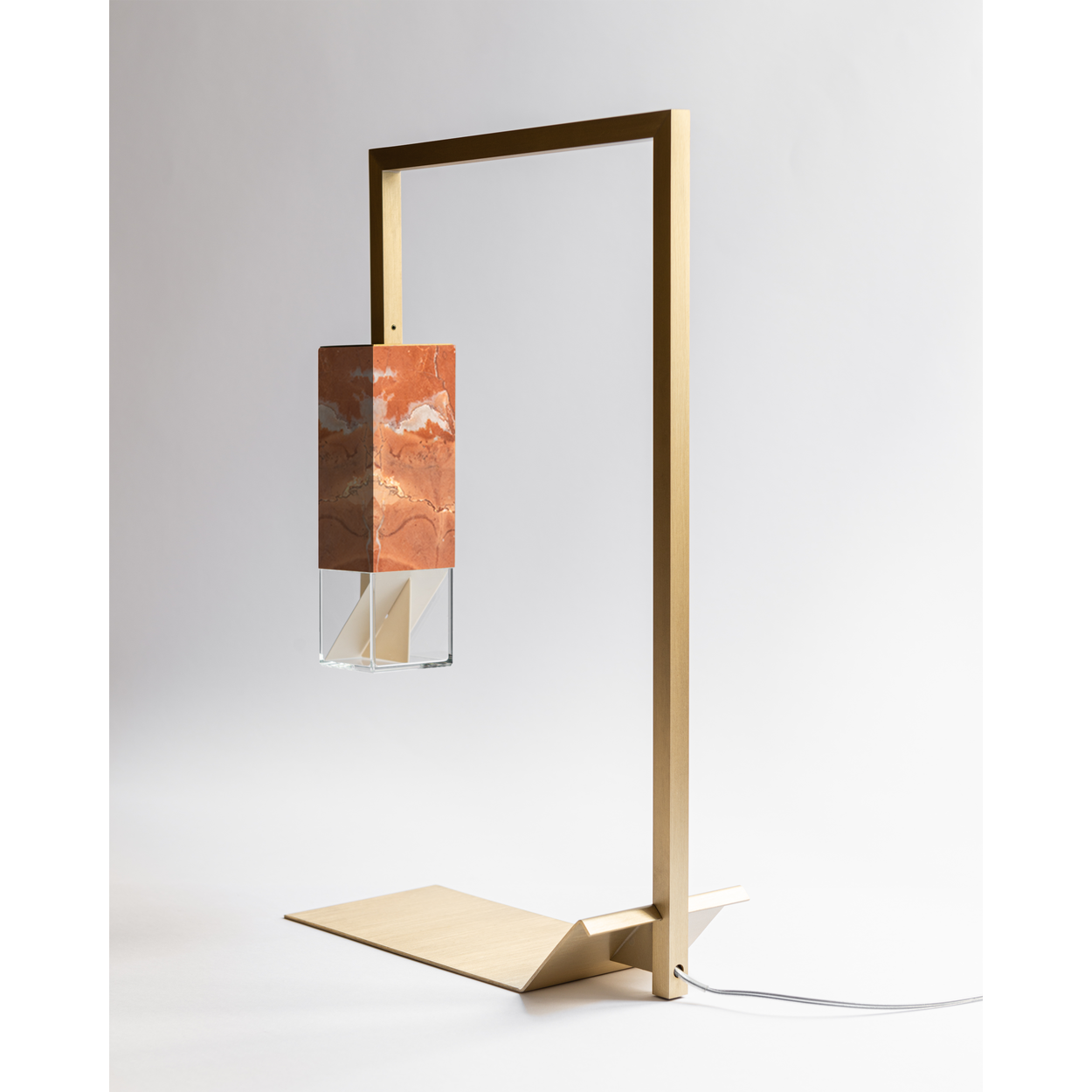 Formaminima Lamp/Two Red Collemandina Marble & Crystal Glass Table Lamp