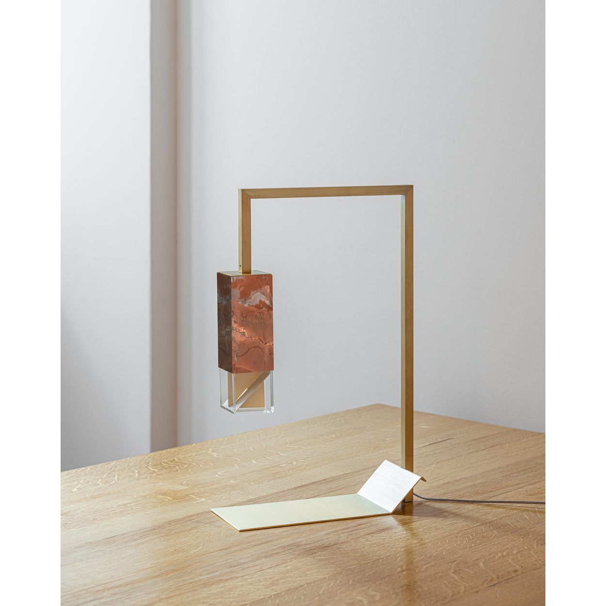 Formaminima Lamp/Two Red Collemandina Marble & Crystal Glass Table Lamp