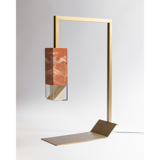 Formaminima Lamp/Two Red Collemandina Marble & Crystal Glass Table Lamp