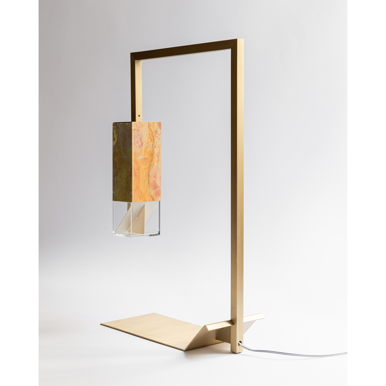Formaminima Lamp/Two Royal Pink Yellow Solid Marble & Crystal Glass Table Lamp