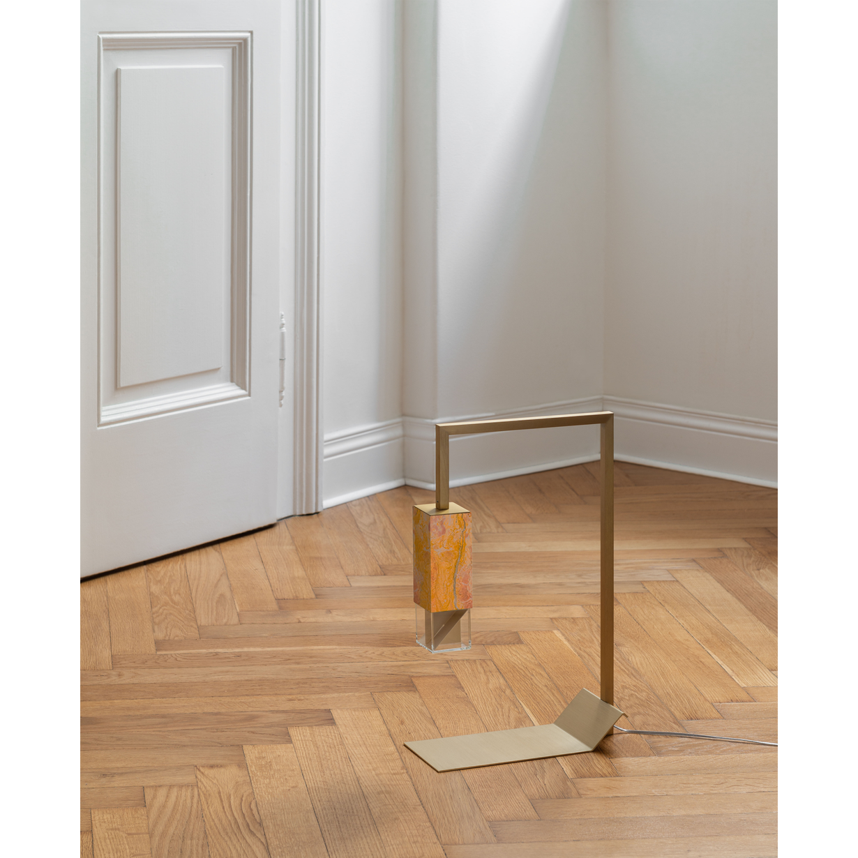 Formaminima Lamp/Two Royal Pink Yellow Solid Marble & Crystal Glass Table Lamp
