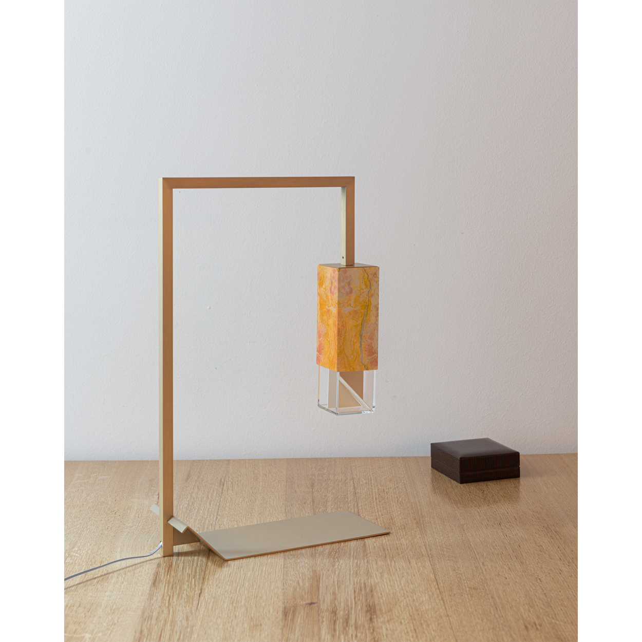 Formaminima Lamp/Two Royal Pink Yellow Solid Marble & Crystal Glass Table Lamp
