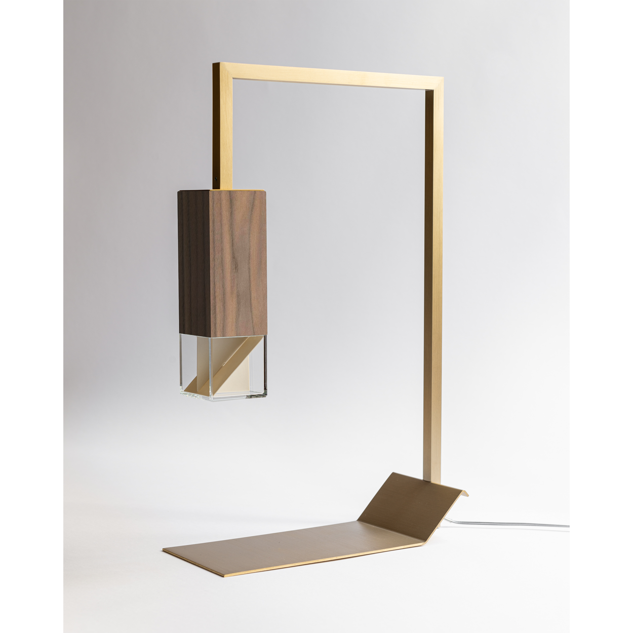 Formaminima Lamp/Two Solid Canaletto Walnut Wood & Crystal Glass Table Lamp