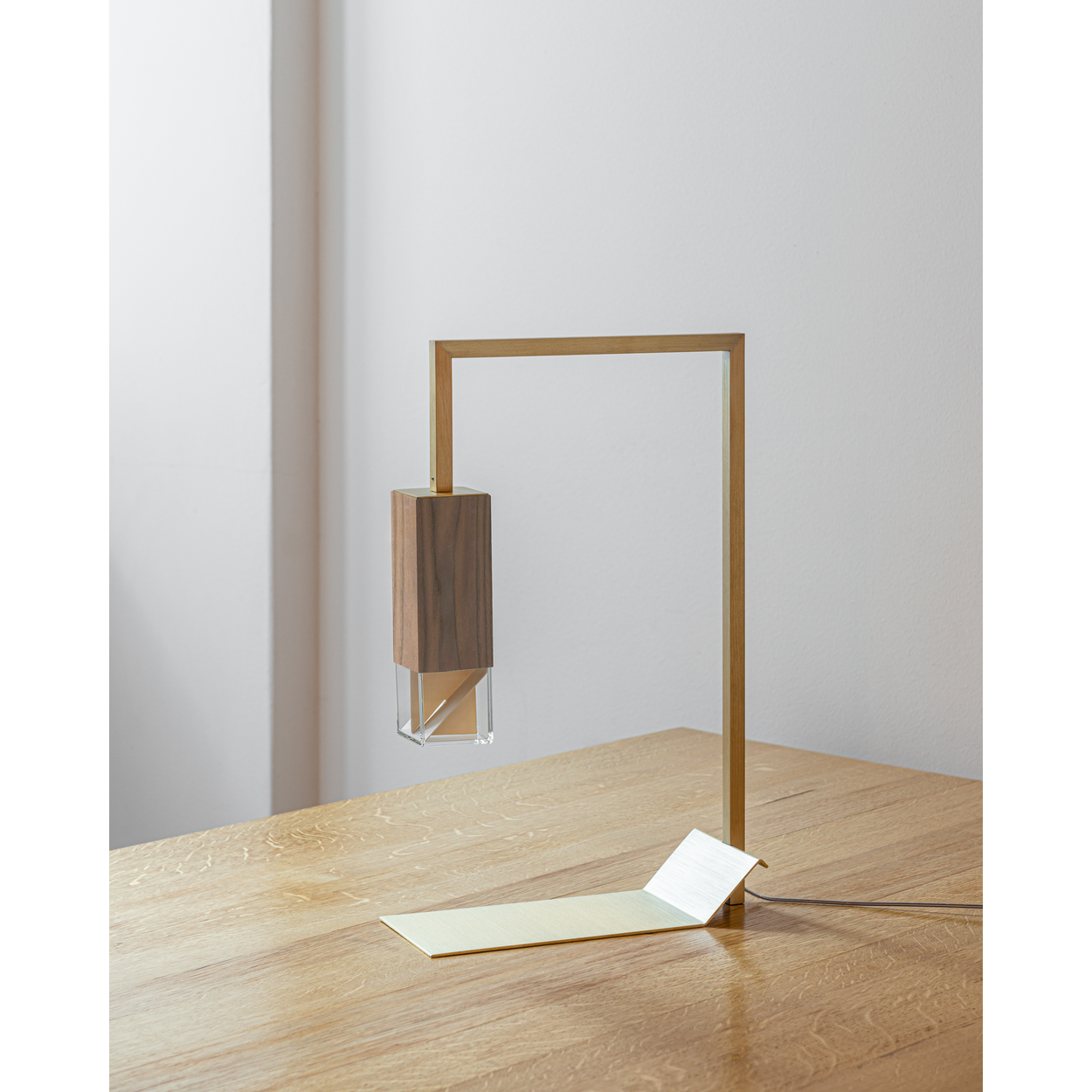 Formaminima Lamp/Two Solid Canaletto Walnut Wood & Crystal Glass Table Lamp