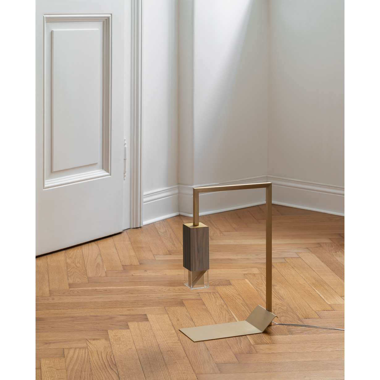 Formaminima Lamp/Two Solid Canaletto Walnut Wood & Crystal Glass Table Lamp