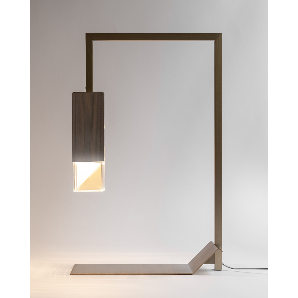 Formaminima Lamp/Two Solid Canaletto Walnut Wood & Crystal Glass Table Lamp